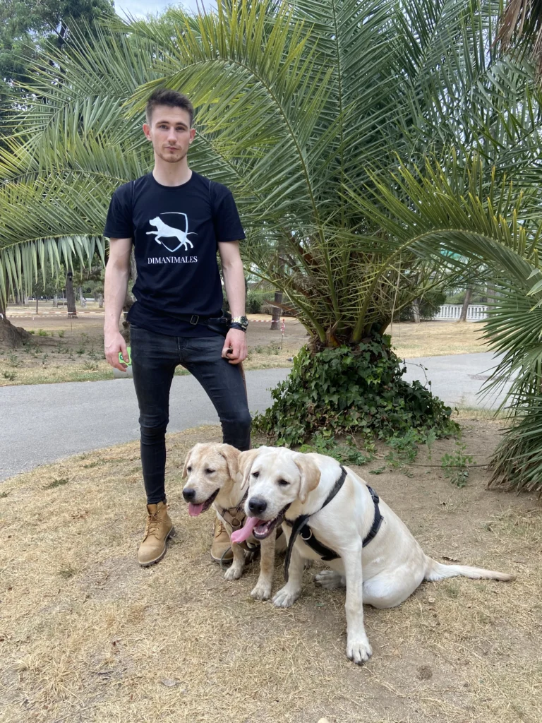 DimAnimales cuidando a Apolo y Nala, dos perros felices, con amor y dedicación en Barcelona.